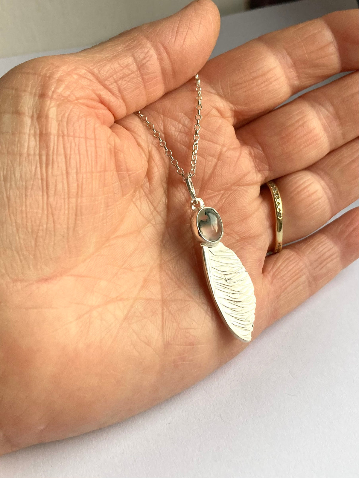 Greenwood Collection Moss Agate Sycamore Seed Pendant
