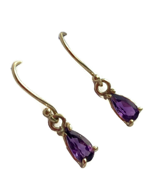 Gold Pear Shape Amethyst Hook Earrings