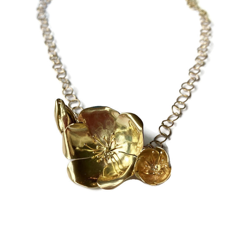 Gold Wild Rose Botanical statement necklace