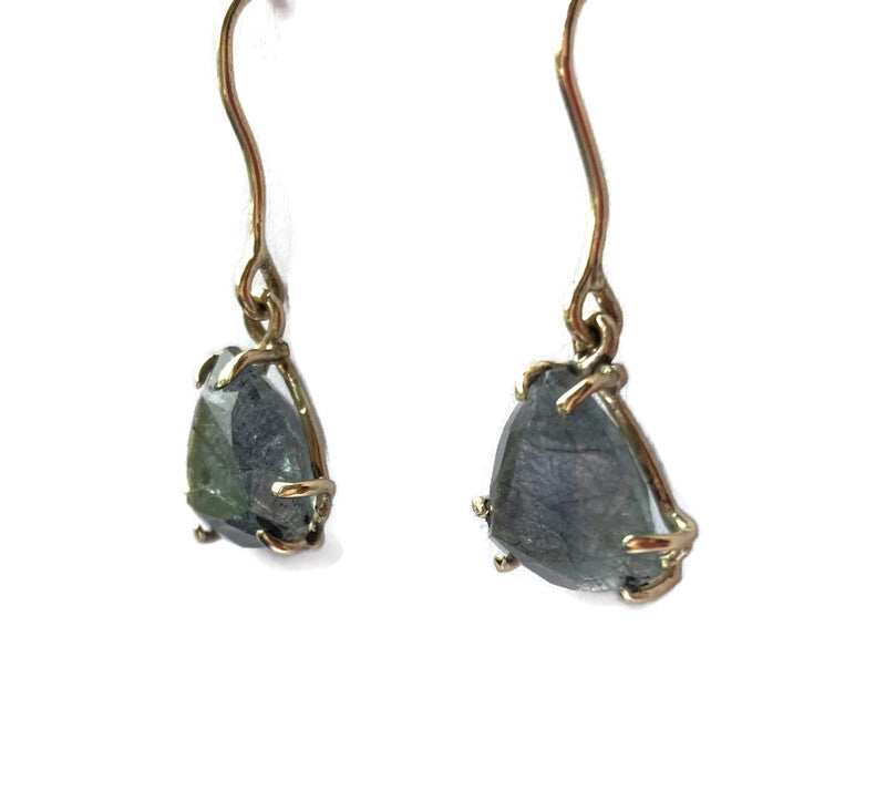 Trillion cut Rutilated Quartz gold drop earrings