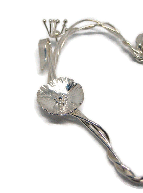 Large Meadow flowers heart pendant hand made in sterling silver