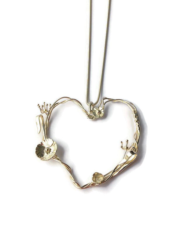 Large Meadow flowers heart pendant hand made in sterling silver